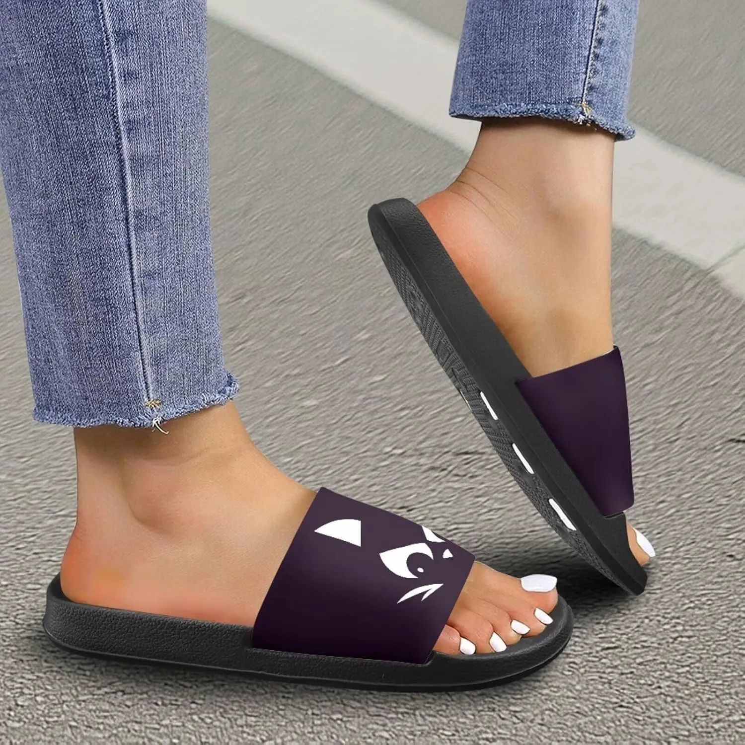 Women Slide Sandals Comfotable Open Toe Non Slip Single Band Slides Easy Slip On Shower Non-Slip Sandal Shower Slippers House Sandal Black Size 5-12.5