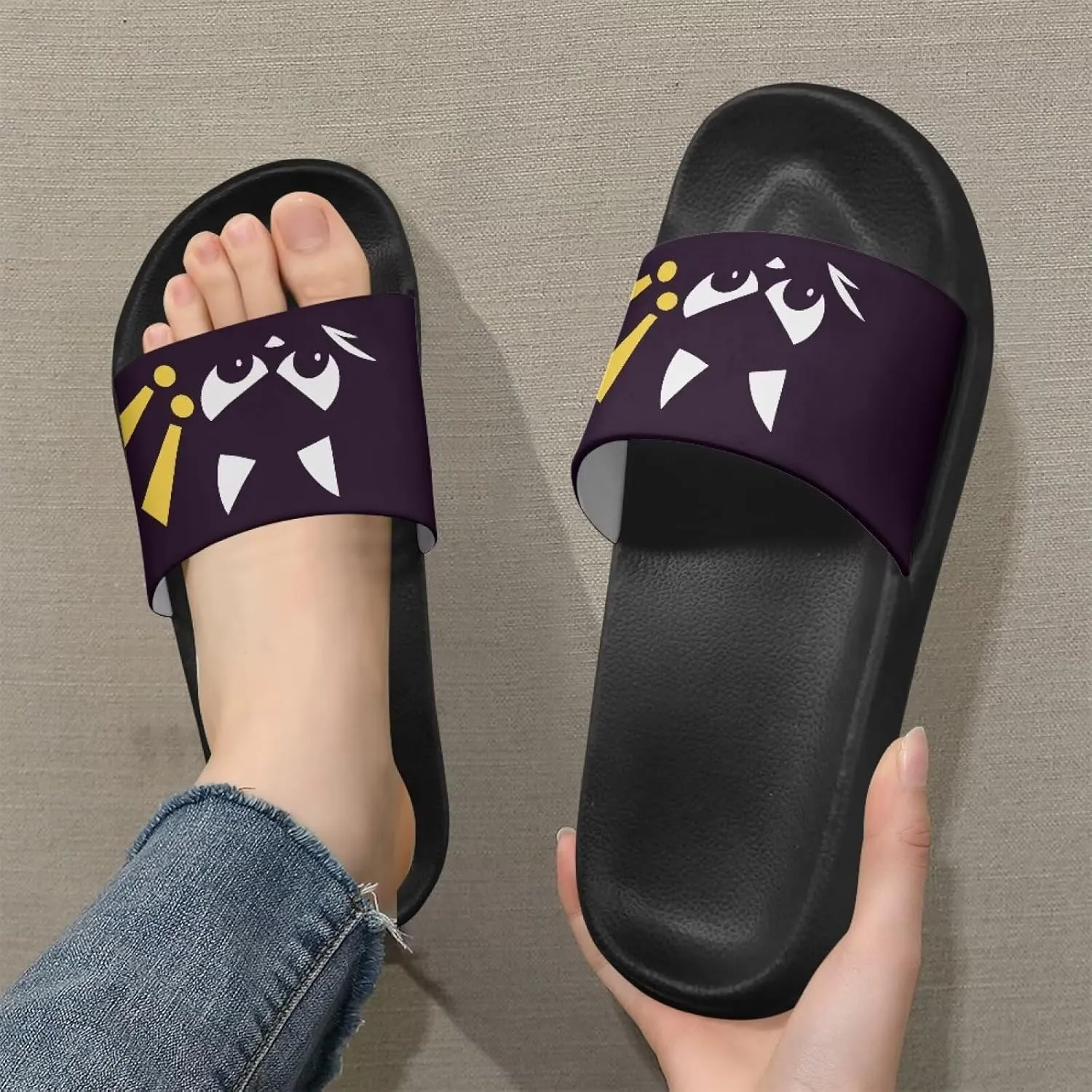 Women Slide Sandals Comfotable Open Toe Non Slip Single Band Slides Easy Slip On Shower Non-Slip Sandal Shower Slippers House Sandal Black Size 5-12.5