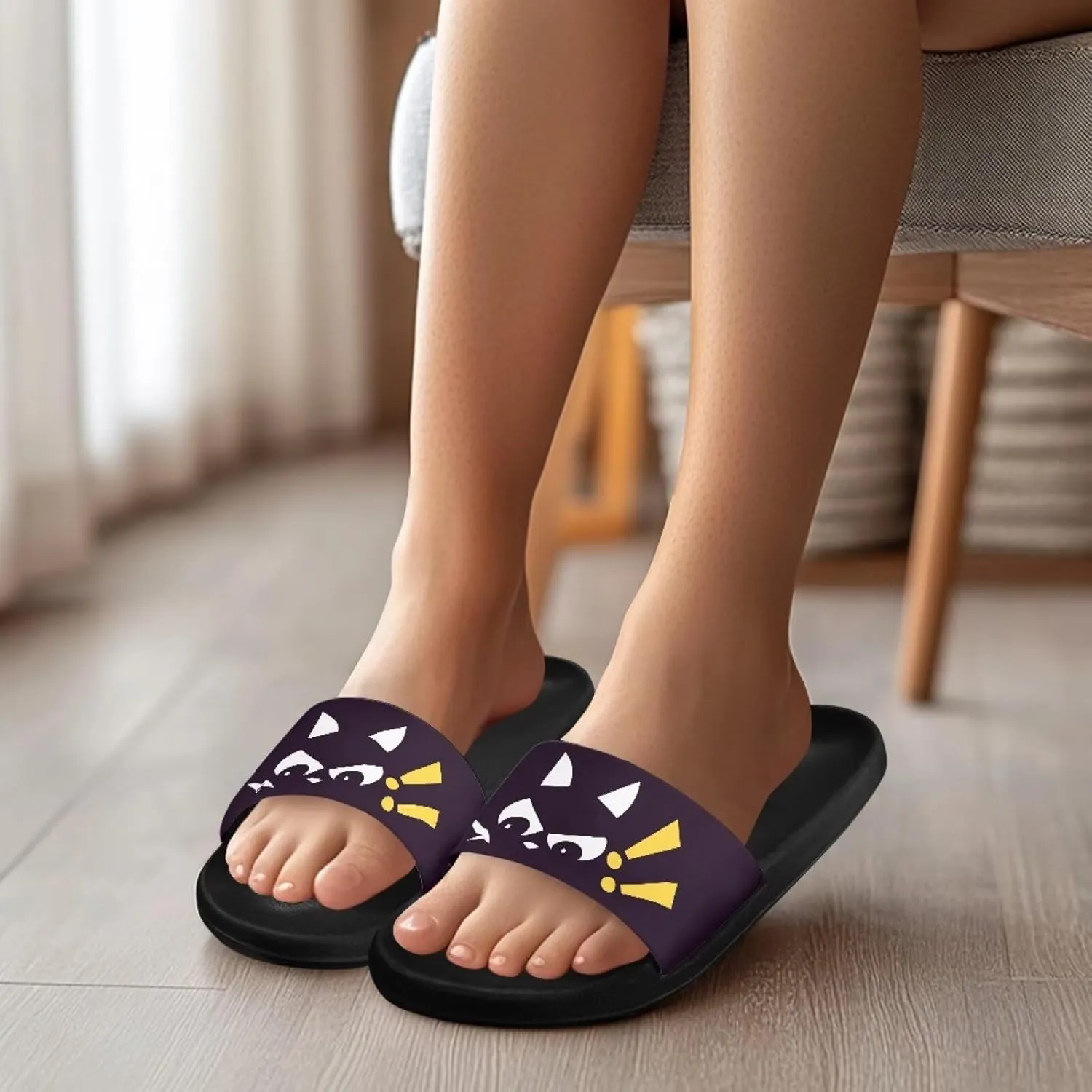 Women Slide Sandals Comfotable Open Toe Non Slip Single Band Slides Easy Slip On Shower Non-Slip Sandal Shower Slippers House Sandal Black Size 5-12.5