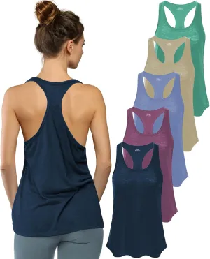 Women's 5 Pack Everyday Flowy Burnout Racer Back Active Workout Tank Tops