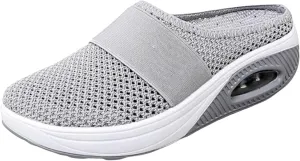 Womens Air Cushion Slip-On Orthopedic Diabetic Walking Shoes with Arch-Support Mesh Orthotic Comfortable Sneakers Slip-On Mule Open Back Breathable Lightweight Slippers