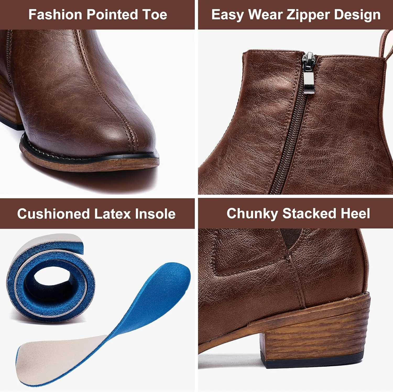 Women's Ankle Boots Mid-height Heels Chelsea Zipper Dressy Booties