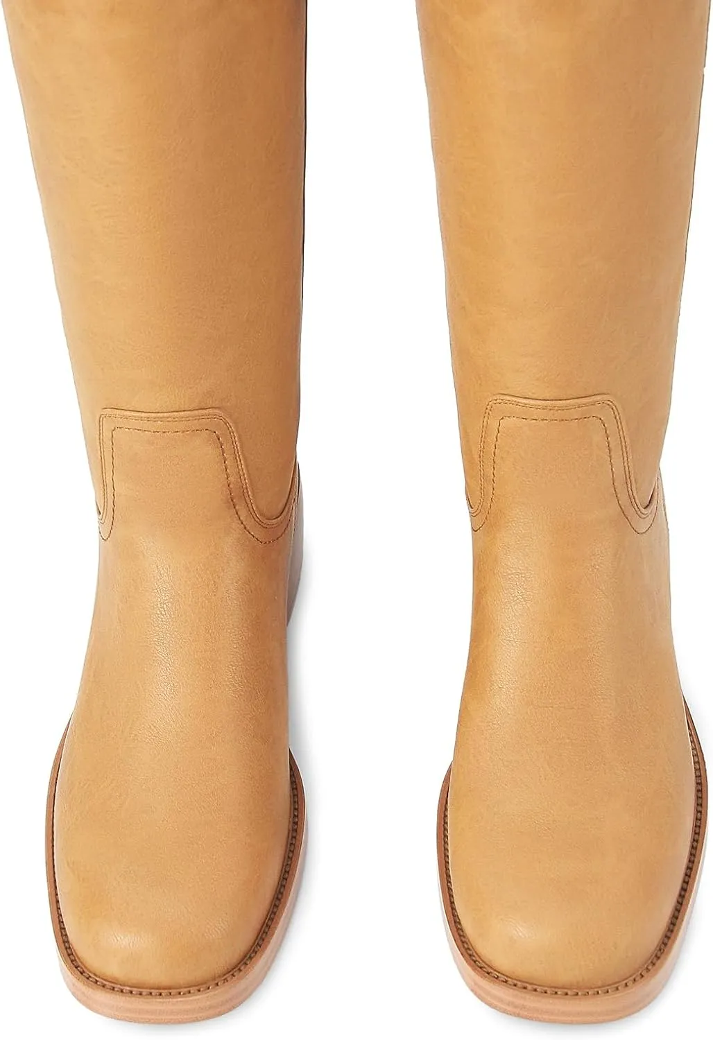Women's Banana Knee High Boots Square Toe Chunky Block Heel Comfortable Low Heel Pull on Wide Calf Riding Long Boots for Women