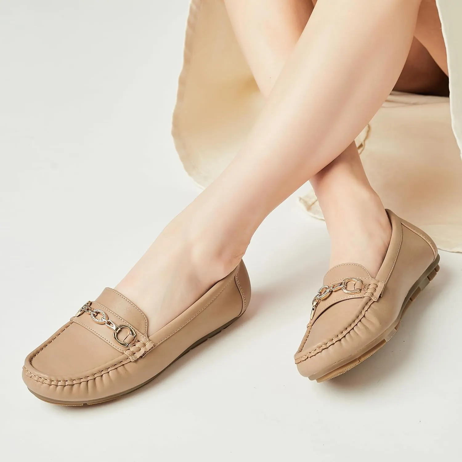 Women's Business Loafers Work Casual Flats Shoes Lightweight Penny PU Leather Slip On Walking Shoes