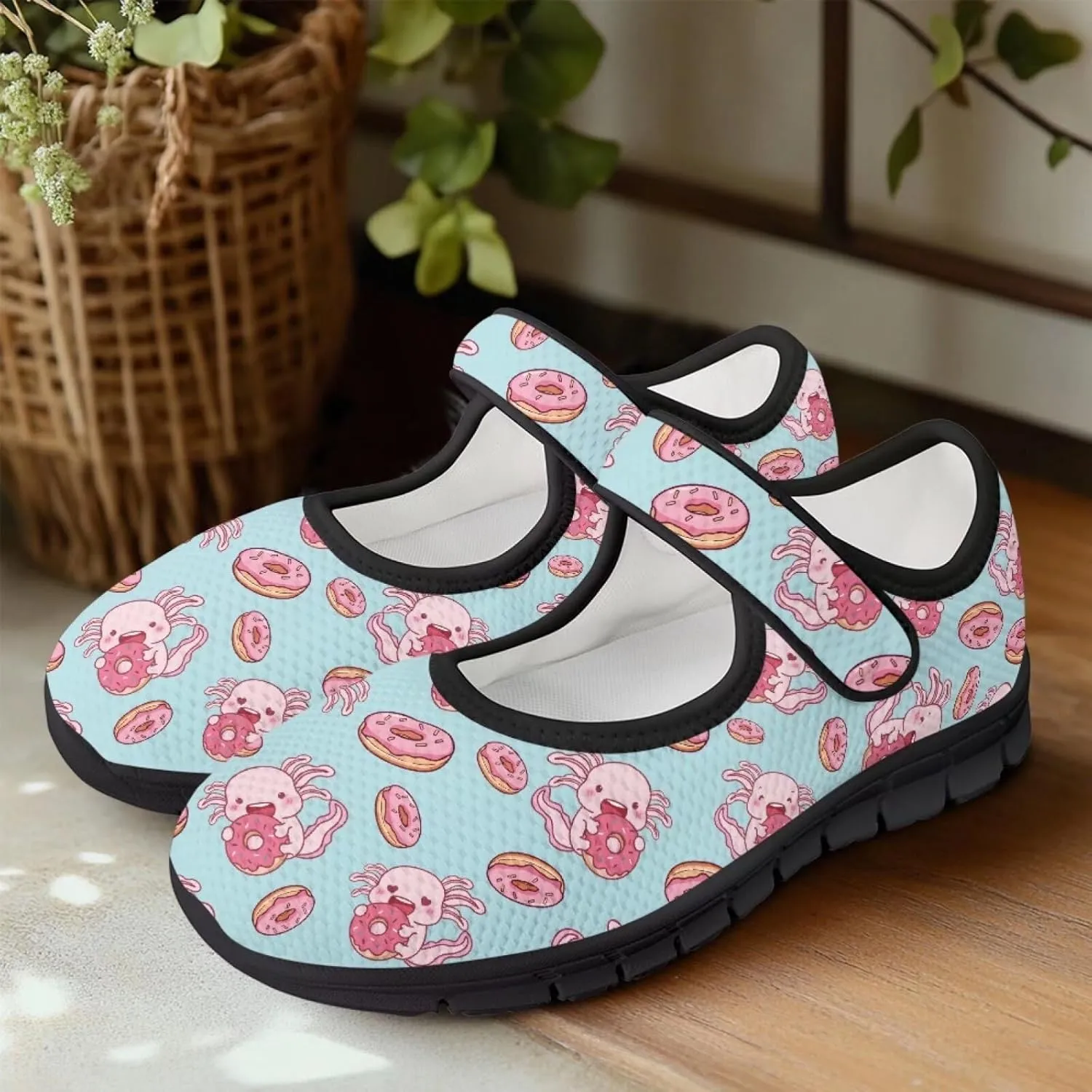 Women's Casual Walking Sneakers Lightweight Breathable Flat Mary Jane Shoes with One Strap