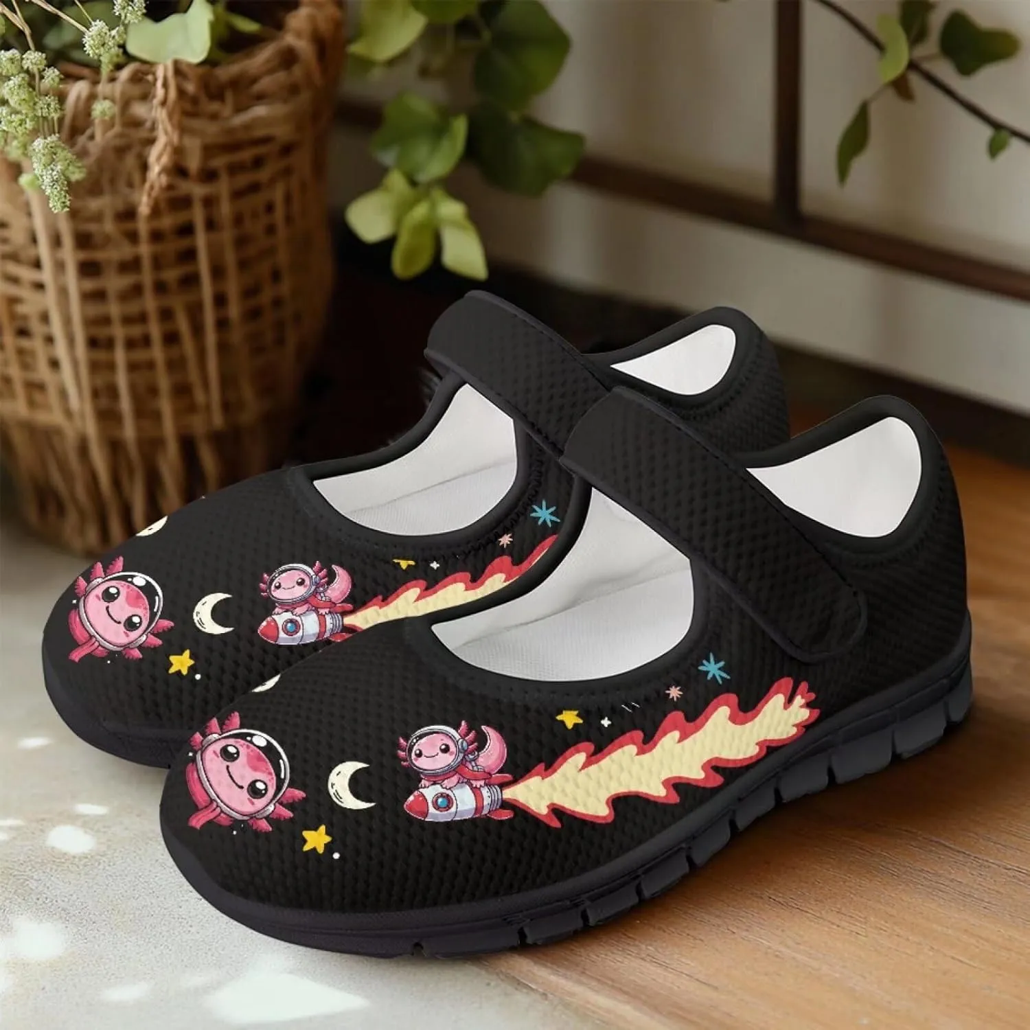 Women's Casual Walking Sneakers Lightweight Breathable Flat Mary Jane Shoes with One Strap