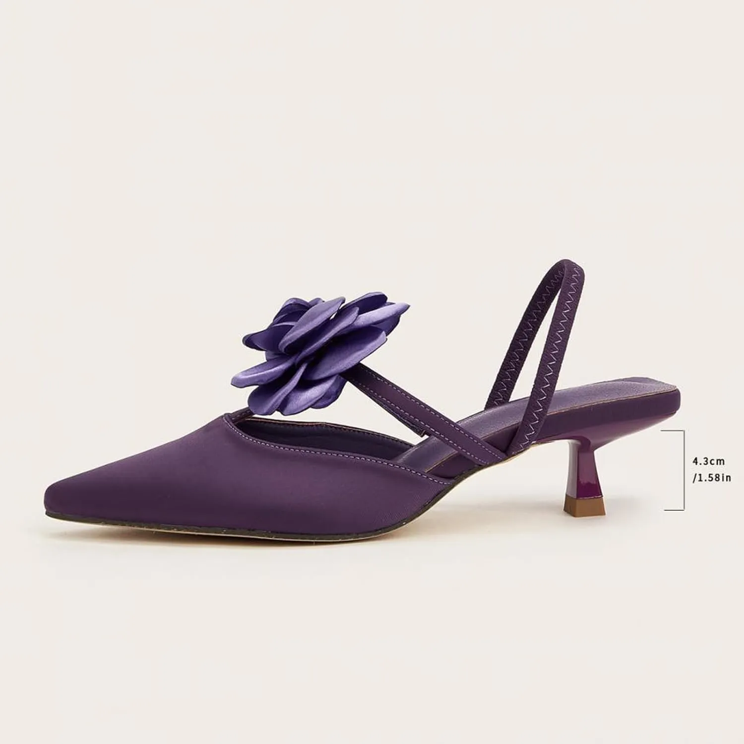 Women's Closed Pointed Toe 3D Flower Kitten Heel Mule Sandals Sexy One-Strap Non-Slip Slip-On Low Kitten Heeled Slingback Dress Prom Pumps for Wedding Party