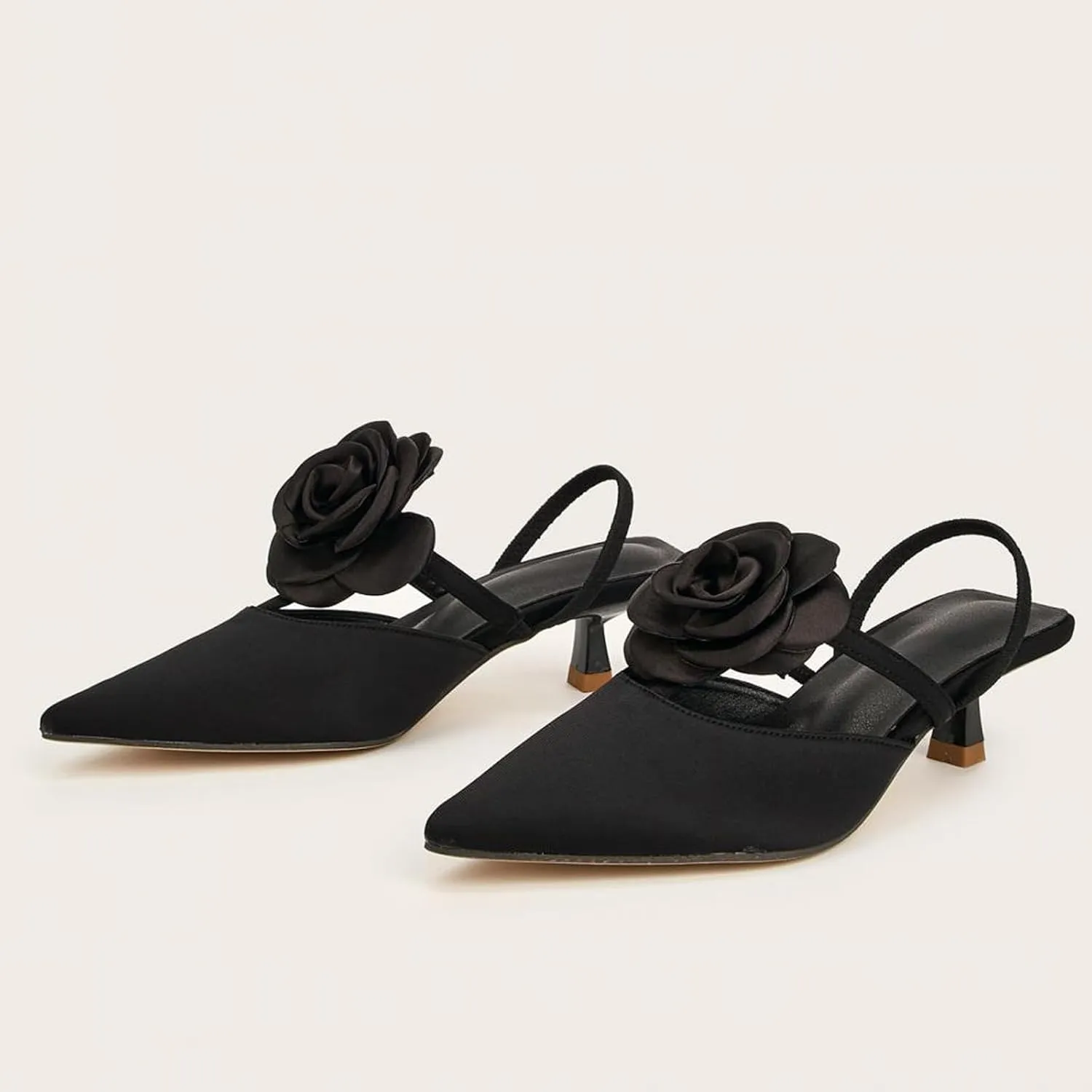 Women's Closed Pointed Toe 3D Flower Kitten Heel Mule Sandals Sexy One-Strap Non-Slip Slip-On Low Kitten Heeled Slingback Dress Prom Pumps for Wedding Party