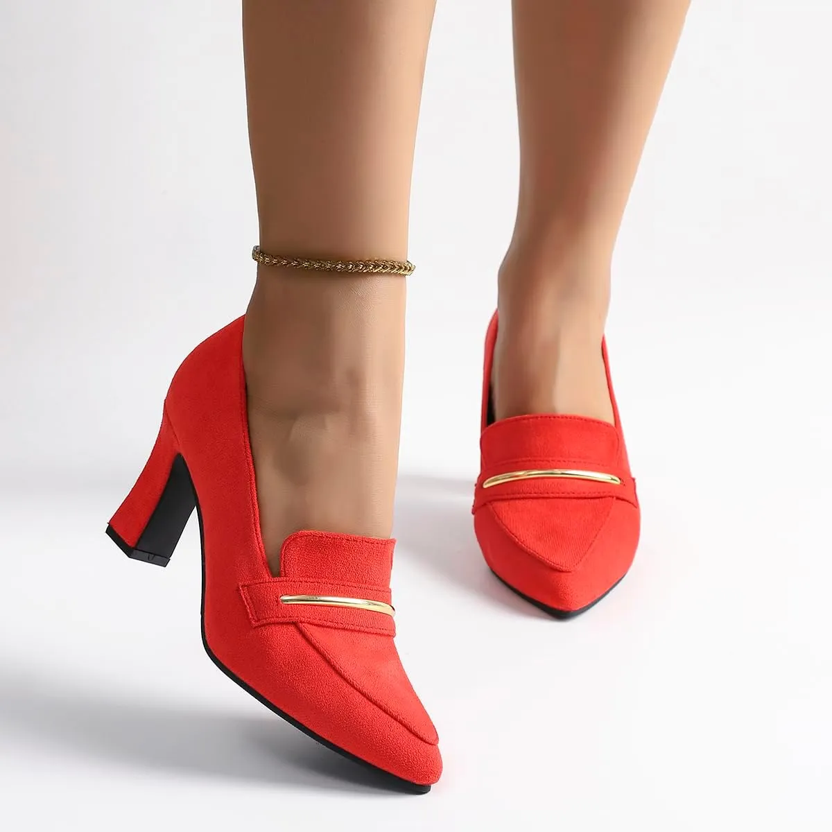 Womens Closed Pointed Toe Suede Loafer Pumps Low Block Heeled Slip On Loafers for Women Work Office Business Comfortable Chunky Heels Shoes 2.95 Inch