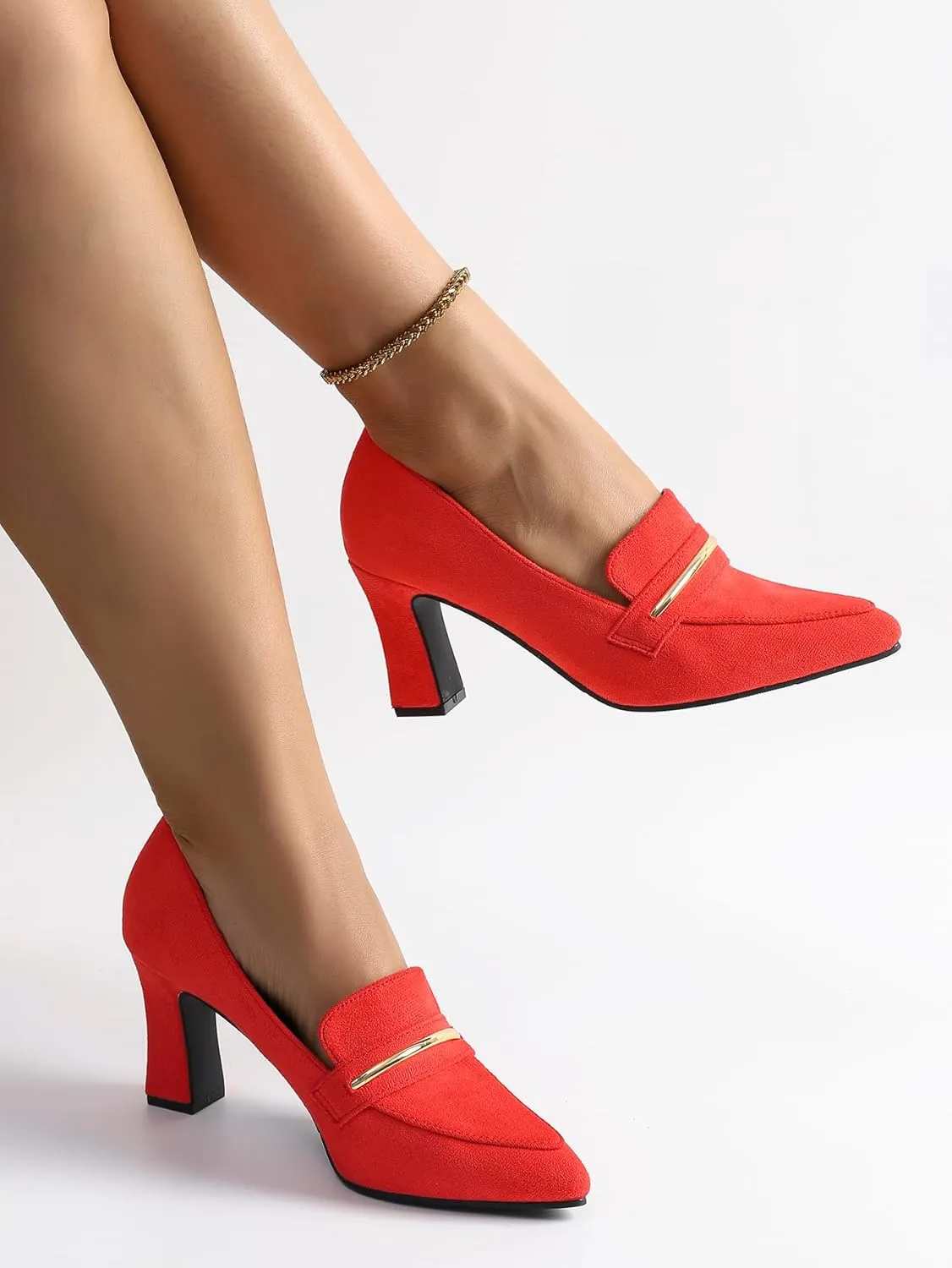 Womens Closed Pointed Toe Suede Loafer Pumps Low Block Heeled Slip On Loafers for Women Work Office Business Comfortable Chunky Heels Shoes 2.95 Inch