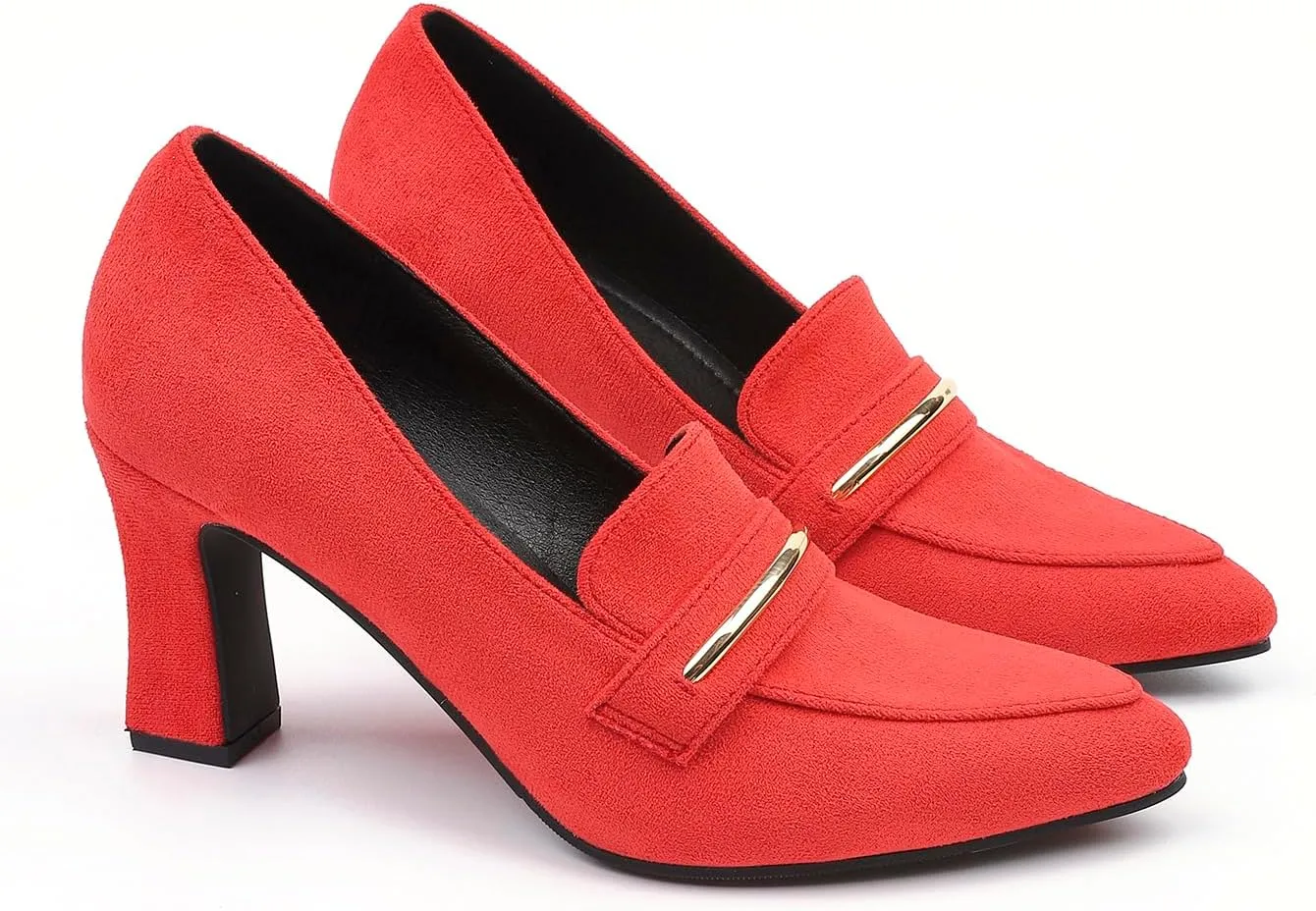 Womens Closed Pointed Toe Suede Loafer Pumps Low Block Heeled Slip On Loafers for Women Work Office Business Comfortable Chunky Heels Shoes 2.95 Inch