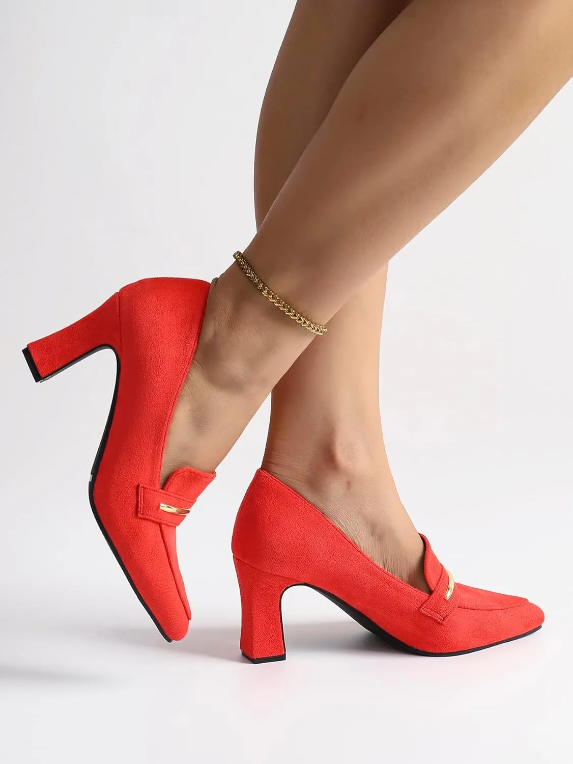 Womens Closed Pointed Toe Suede Loafer Pumps Low Block Heeled Slip On Loafers for Women Work Office Business Comfortable Chunky Heels Shoes 2.95 Inch