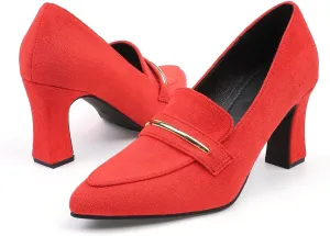 Womens Closed Pointed Toe Suede Loafer Pumps Low Block Heeled Slip On Loafers for Women Work Office Business Comfortable Chunky Heels Shoes 2.95 Inch