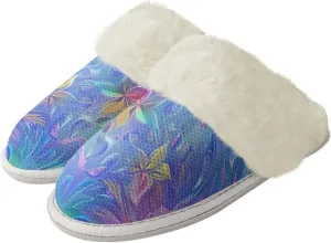 Women's Cotton Slippers Warm Plush Bedroom Shoes Breathable lightweight Slip On Non Slip Slides for Walking US 5-13 White Sole