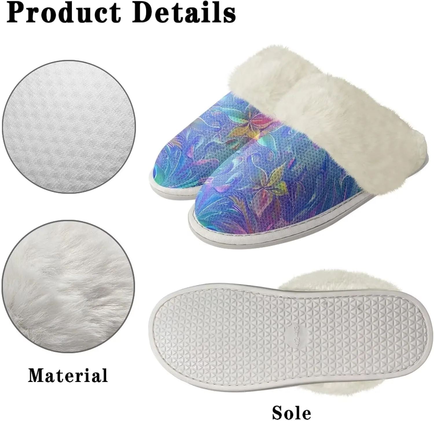 Women's Cotton Slippers Warm Plush Bedroom Shoes Breathable lightweight Slip On Non Slip Slides for Walking US 5-13 White Sole