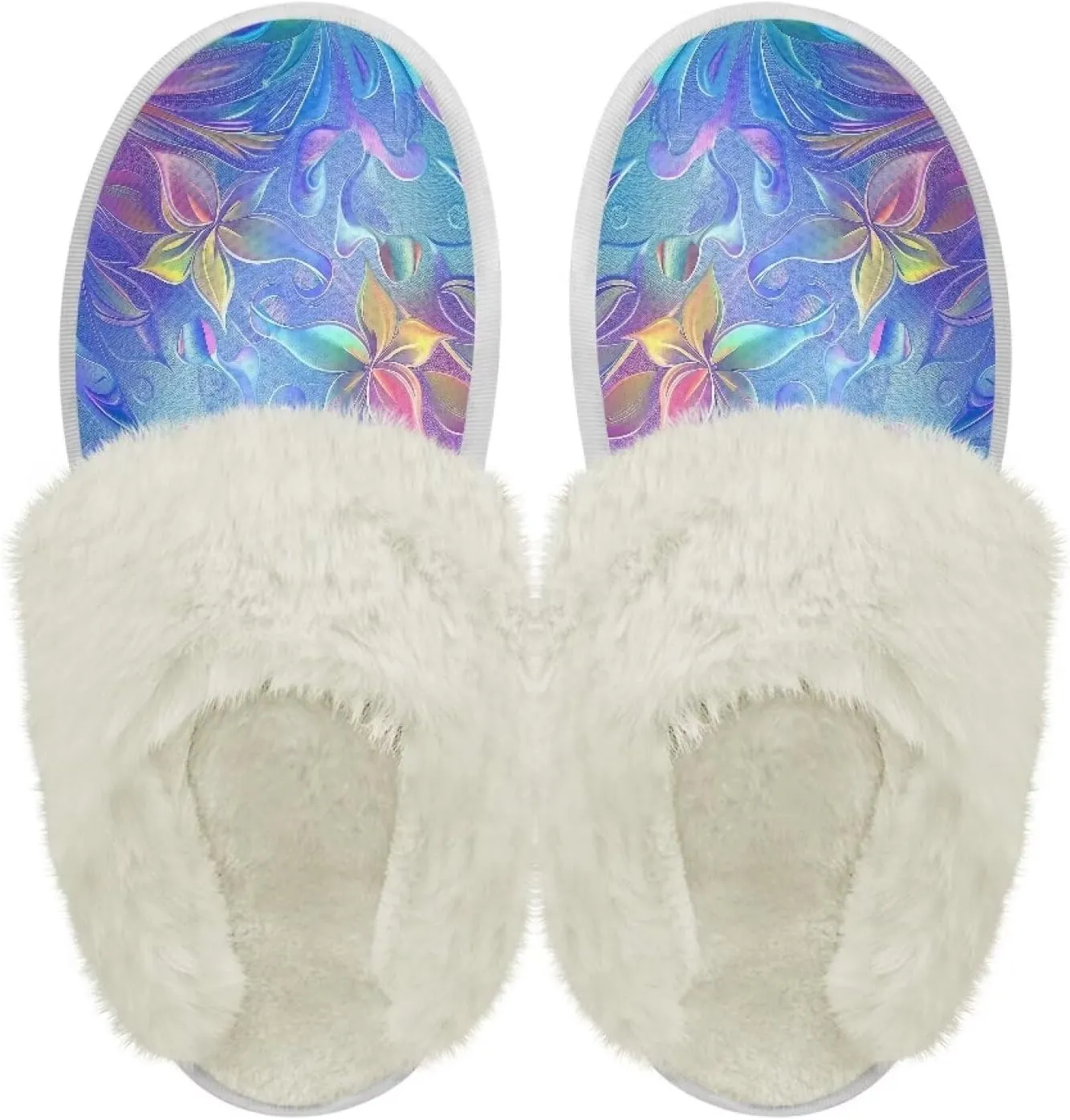 Women's Cotton Slippers Warm Plush Bedroom Shoes Breathable lightweight Slip On Non Slip Slides for Walking US 5-13 White Sole