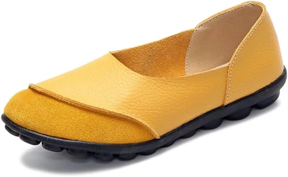 Women's Cowhide Leather Slip-On Moccasins Shoes Flat Slipper Loafers