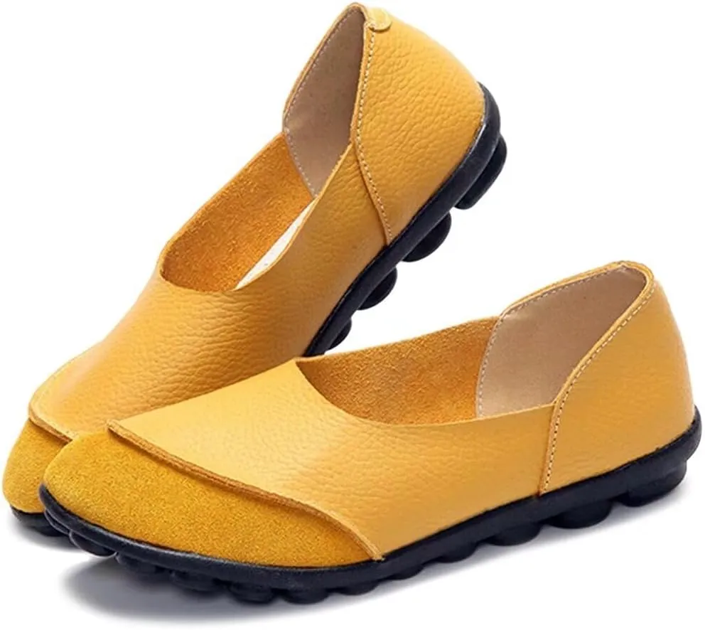 Women's Cowhide Leather Slip-On Moccasins Shoes Flat Slipper Loafers