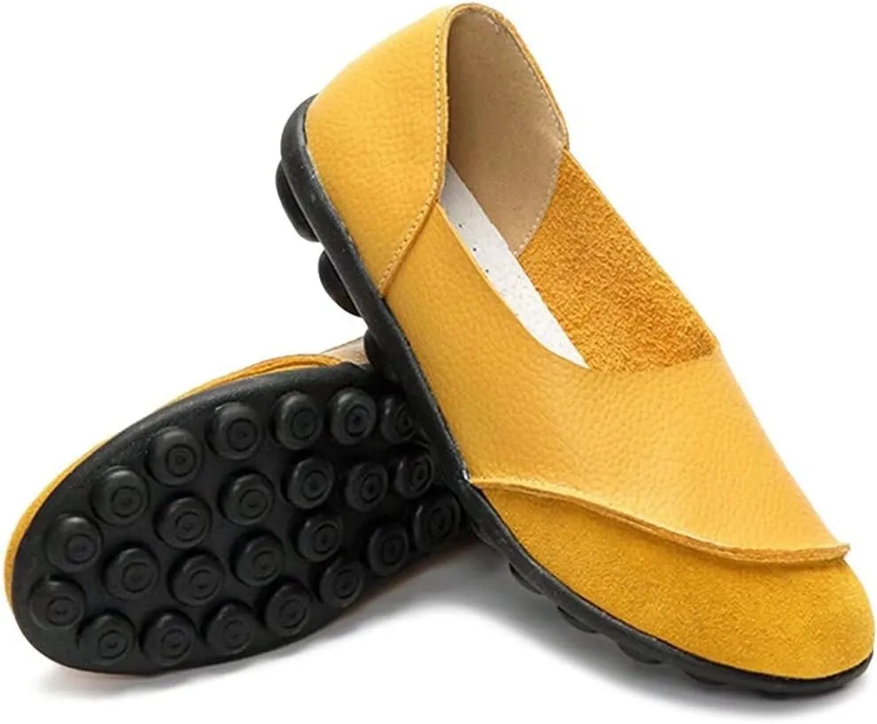 Women's Cowhide Leather Slip-On Moccasins Shoes Flat Slipper Loafers