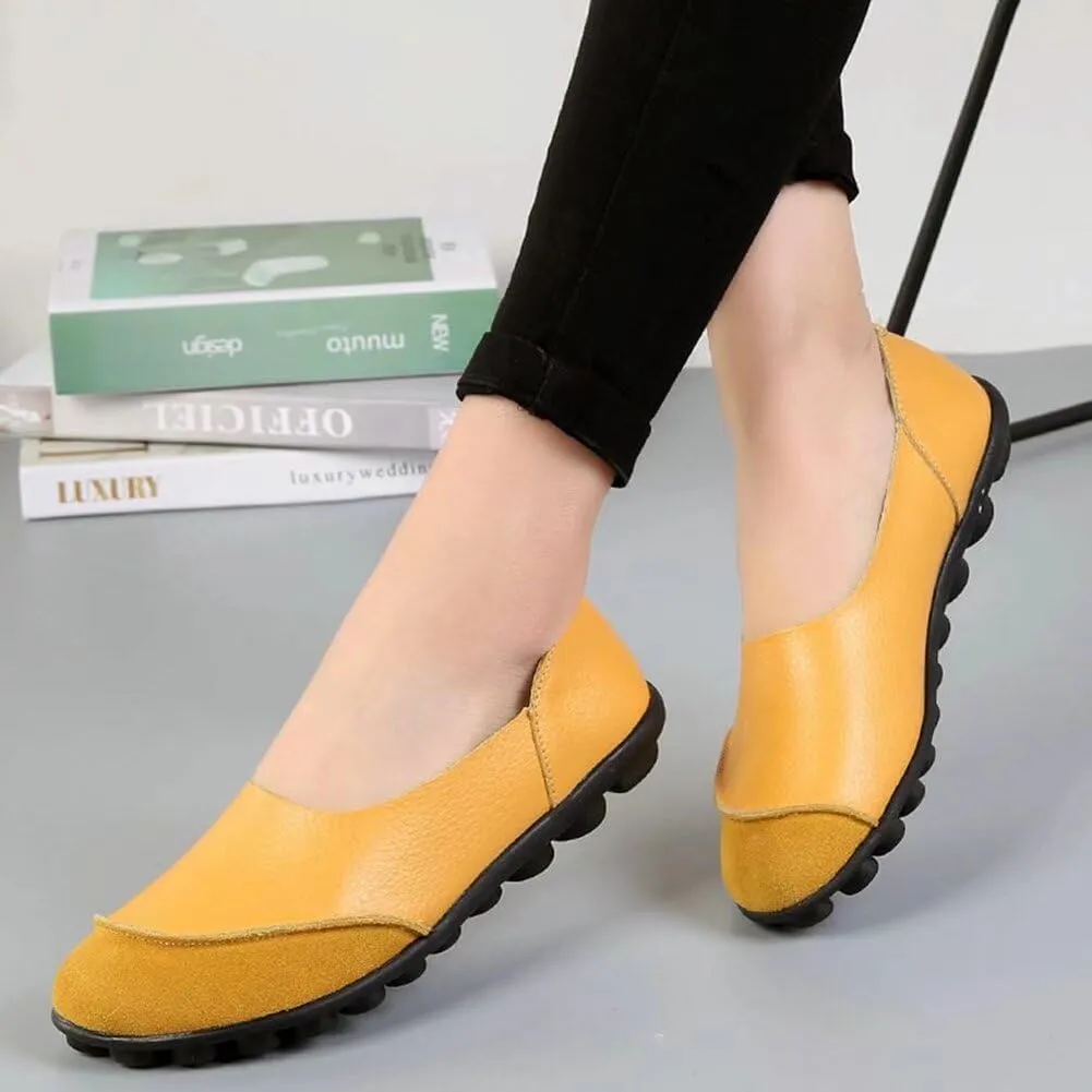 Women's Cowhide Leather Slip-On Moccasins Shoes Flat Slipper Loafers