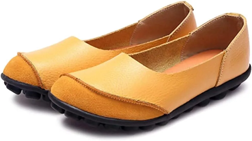 Women's Cowhide Leather Slip-On Moccasins Shoes Flat Slipper Loafers