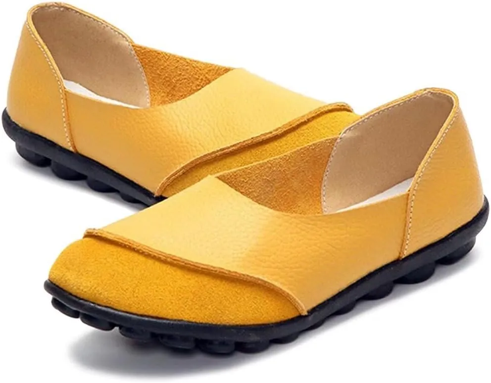 Women's Cowhide Leather Slip-On Moccasins Shoes Flat Slipper Loafers
