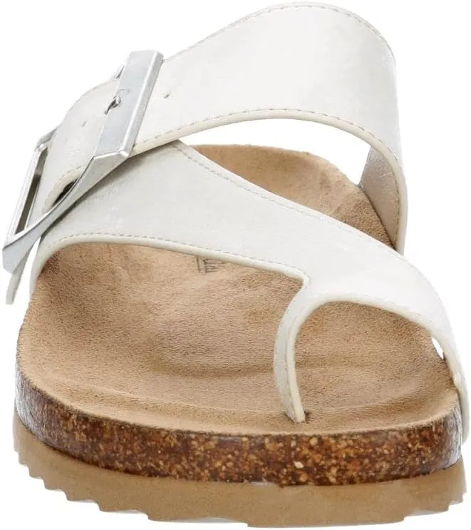 Women's Faux Leather Slip-On Single Band Toe Strap Cork Bed Sandal