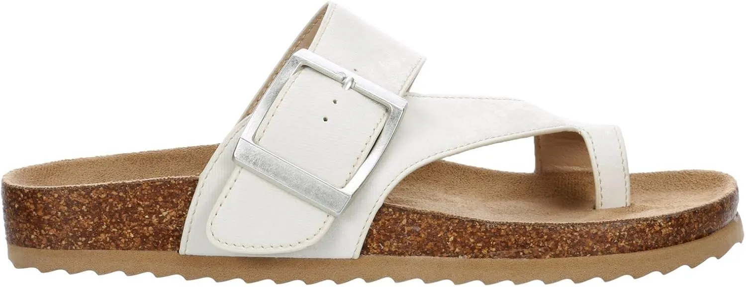 Women's Faux Leather Slip-On Single Band Toe Strap Cork Bed Sandal