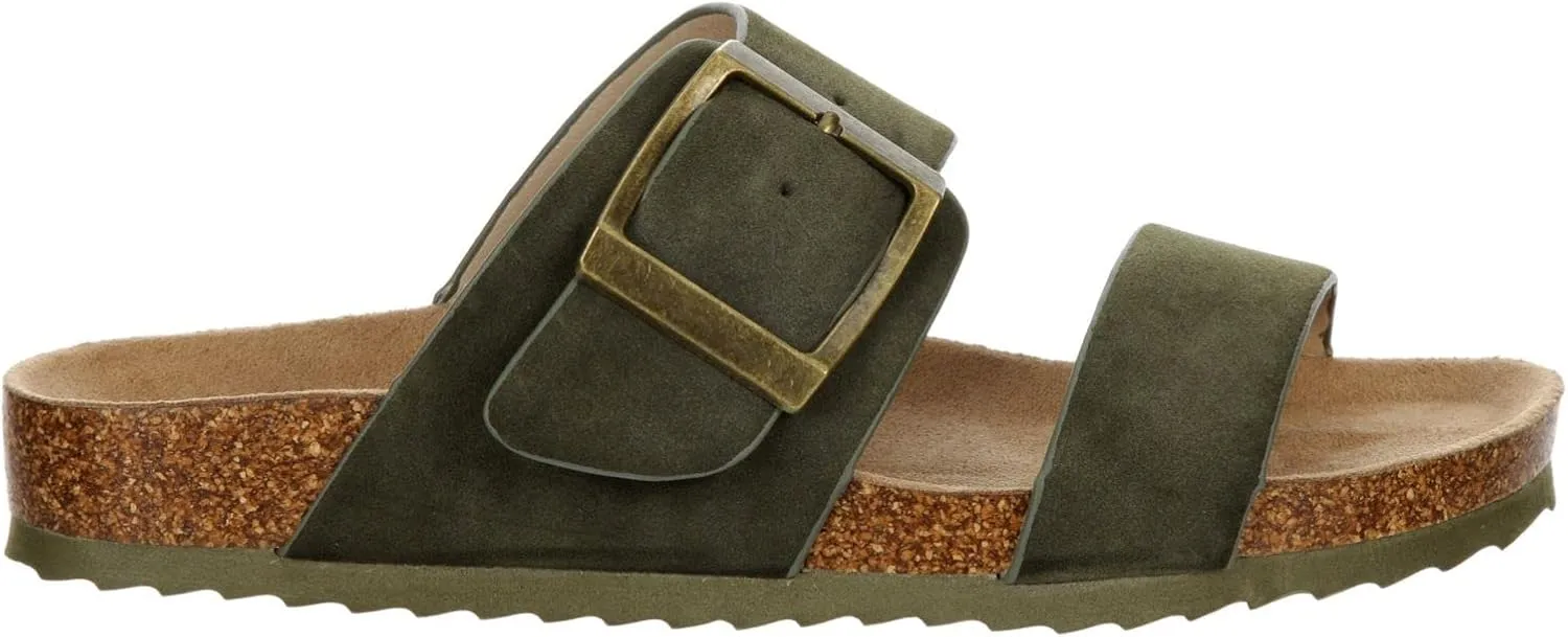 Women's Faux Leather Slip-On Two Strap Cork Bed Sandal