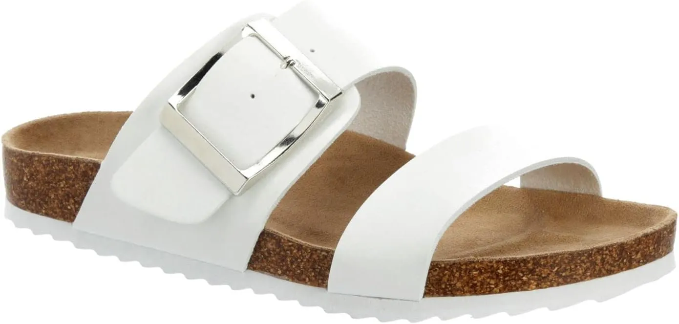 Women's Faux Leather Slip-On Two Strap Cork Bed Sandal