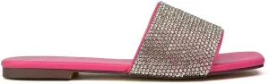Womens Flat Slip On Slider Ladies Sparkly Square Open Toe Summer Mule Sandals Shoes Size 3-8
