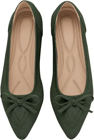 Women's Flats Pointed Toe Bow Knit Ballet Shoes Comfortable Dressy Mesh Slip On Flat
