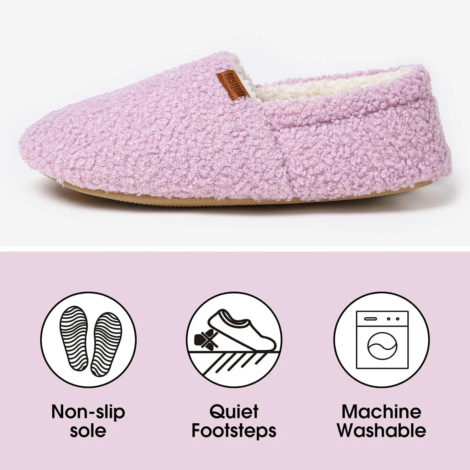 Women's Fuzzy Curly Fur Memory Foam Slippers, Closed Back House Slippers Indoor and Outdoor