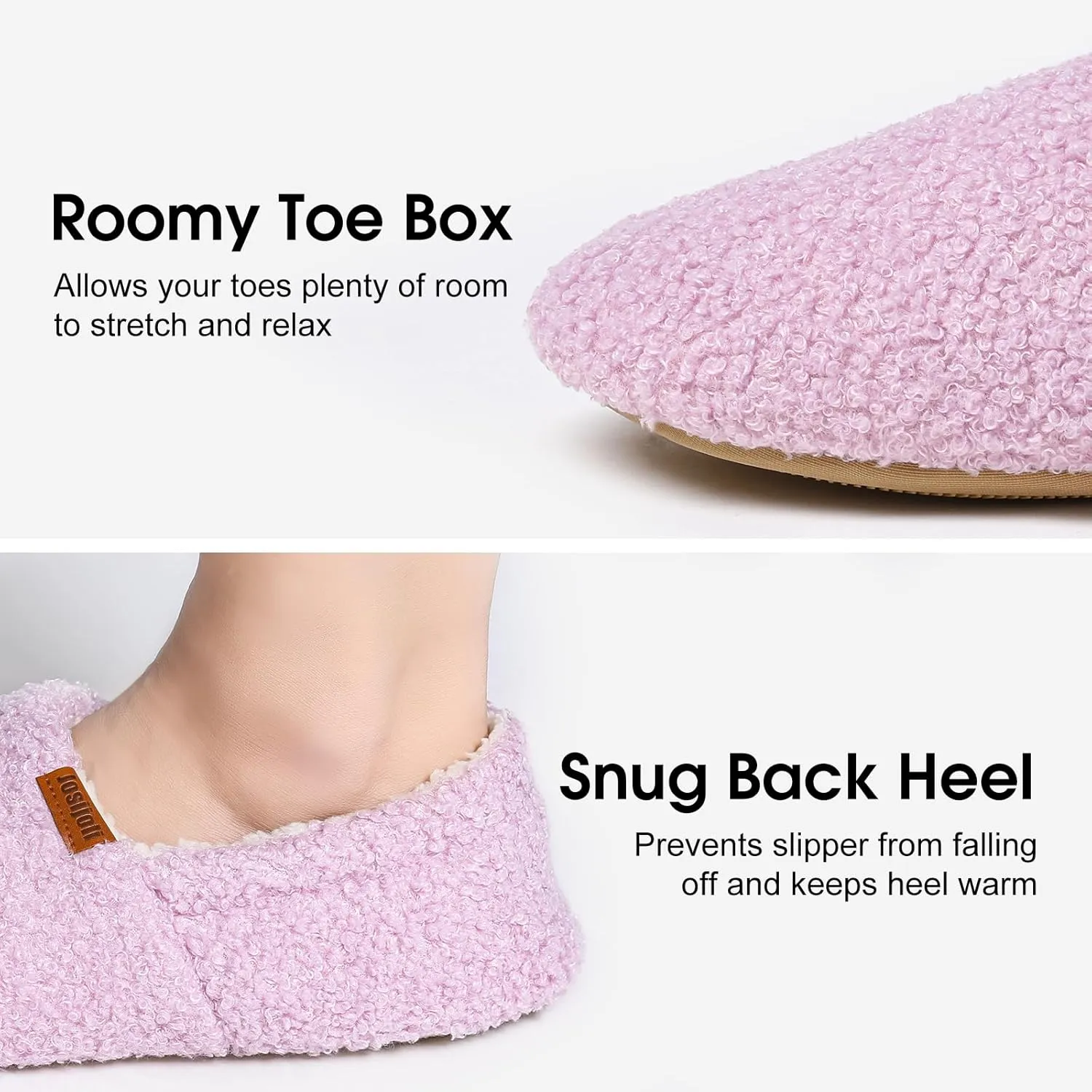 Women's Fuzzy Curly Fur Memory Foam Slippers, Closed Back House Slippers Indoor and Outdoor