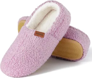 Women's Fuzzy Curly Fur Memory Foam Slippers, Closed Back House Slippers Indoor and Outdoor