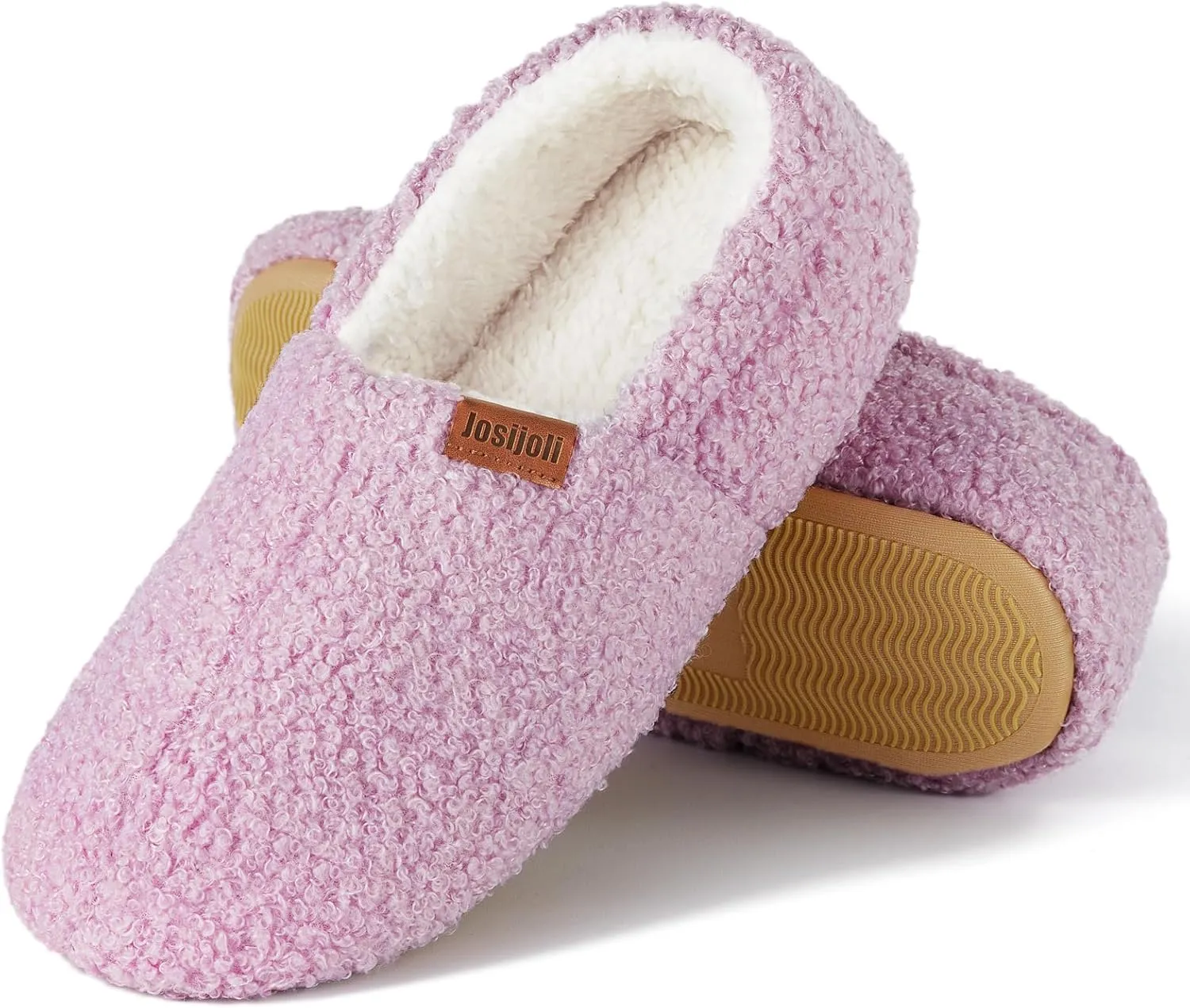 Women's Fuzzy Curly Fur Memory Foam Slippers, Closed Back House Slippers Indoor and Outdoor