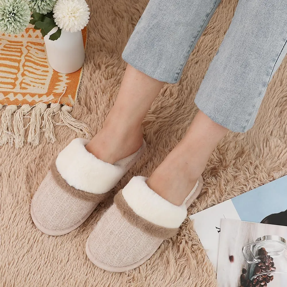 Women's Fuzzy Memory Foam Slippers Warm Gifts Trendy House Slippers Anti-Skid Rubber House Shoes for Women Mom Girlfriend Indoor Outdoor
