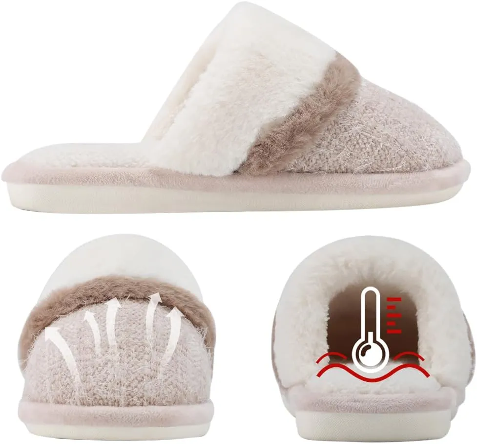 Women's Fuzzy Memory Foam Slippers Warm Gifts Trendy House Slippers Anti-Skid Rubber House Shoes for Women Mom Girlfriend Indoor Outdoor