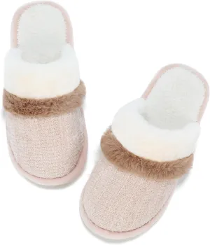 Women's Fuzzy Memory Foam Slippers Warm Gifts Trendy House Slippers Anti-Skid Rubber House Shoes for Women Mom Girlfriend Indoor Outdoor