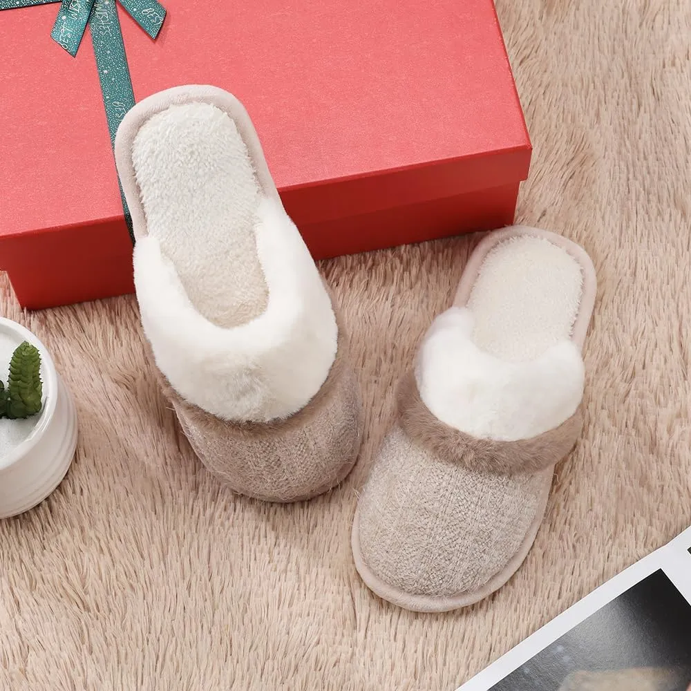 Women's Fuzzy Memory Foam Slippers Warm Gifts Trendy House Slippers Anti-Skid Rubber House Shoes for Women Mom Girlfriend Indoor Outdoor