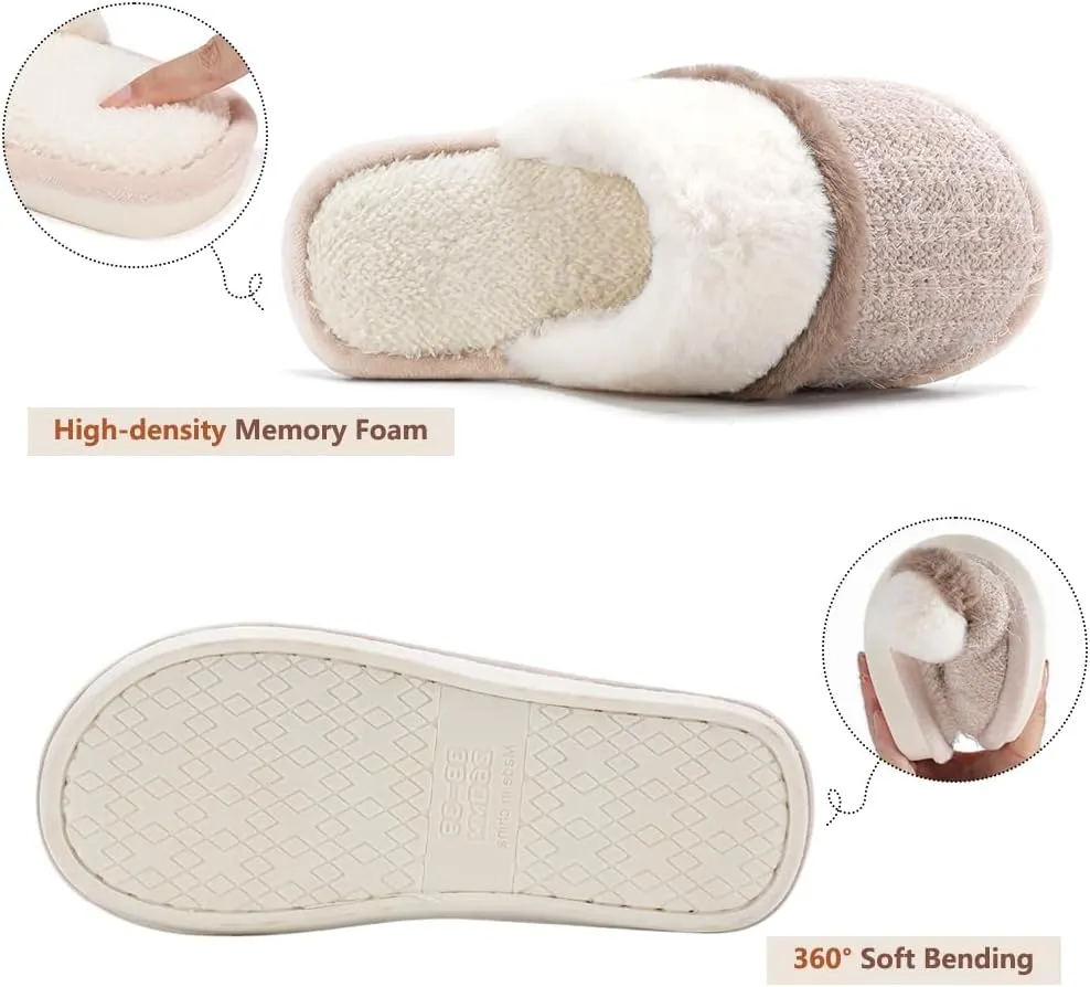 Women's Fuzzy Memory Foam Slippers Warm Gifts Trendy House Slippers Anti-Skid Rubber House Shoes for Women Mom Girlfriend Indoor Outdoor