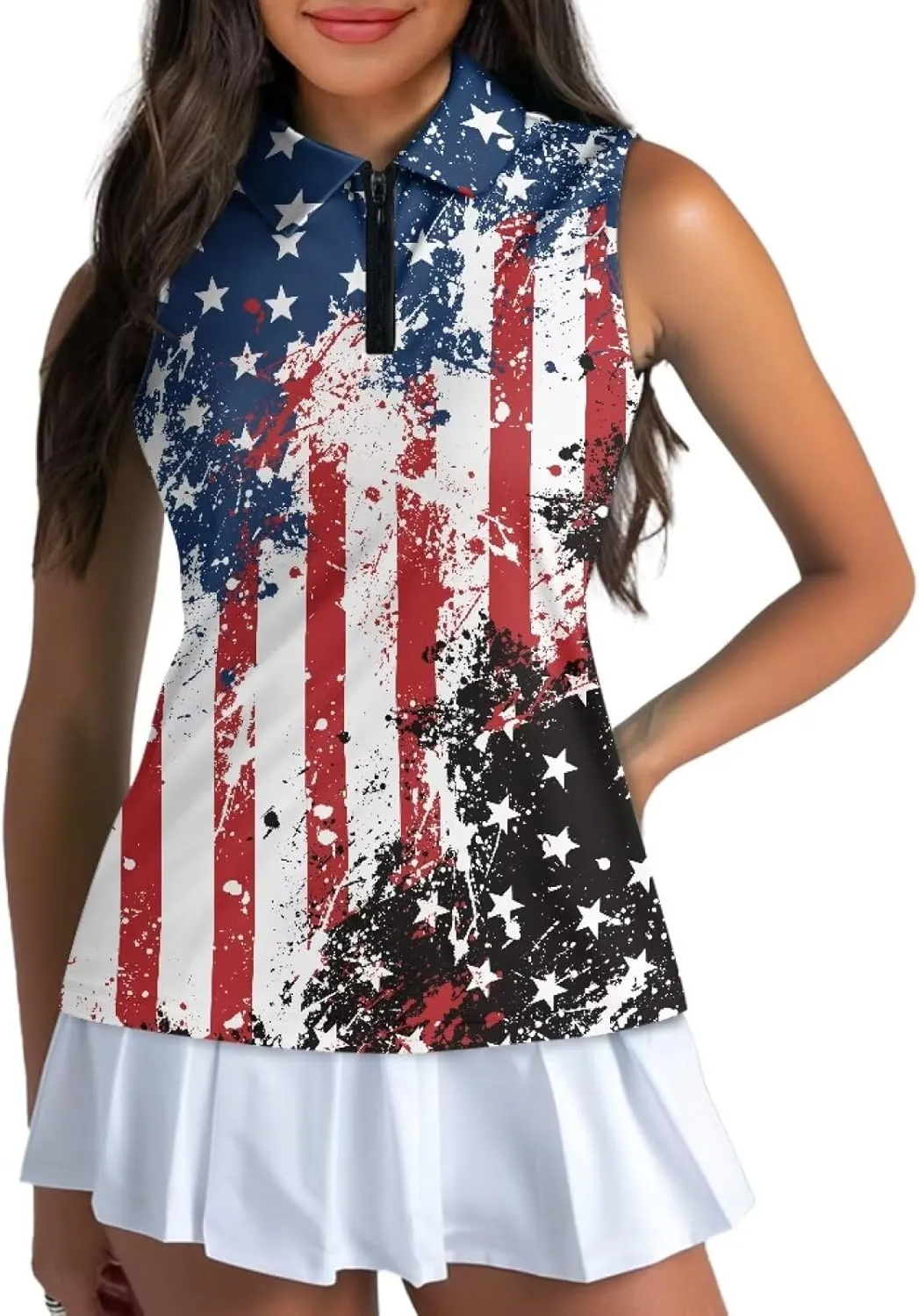 Women's Golf Shirt Short Sleeve Tennis Shirt Quarter Zip Golf Pullover Golf Polo Shirts Argyle Summer Dry Fit Tops UPF50 