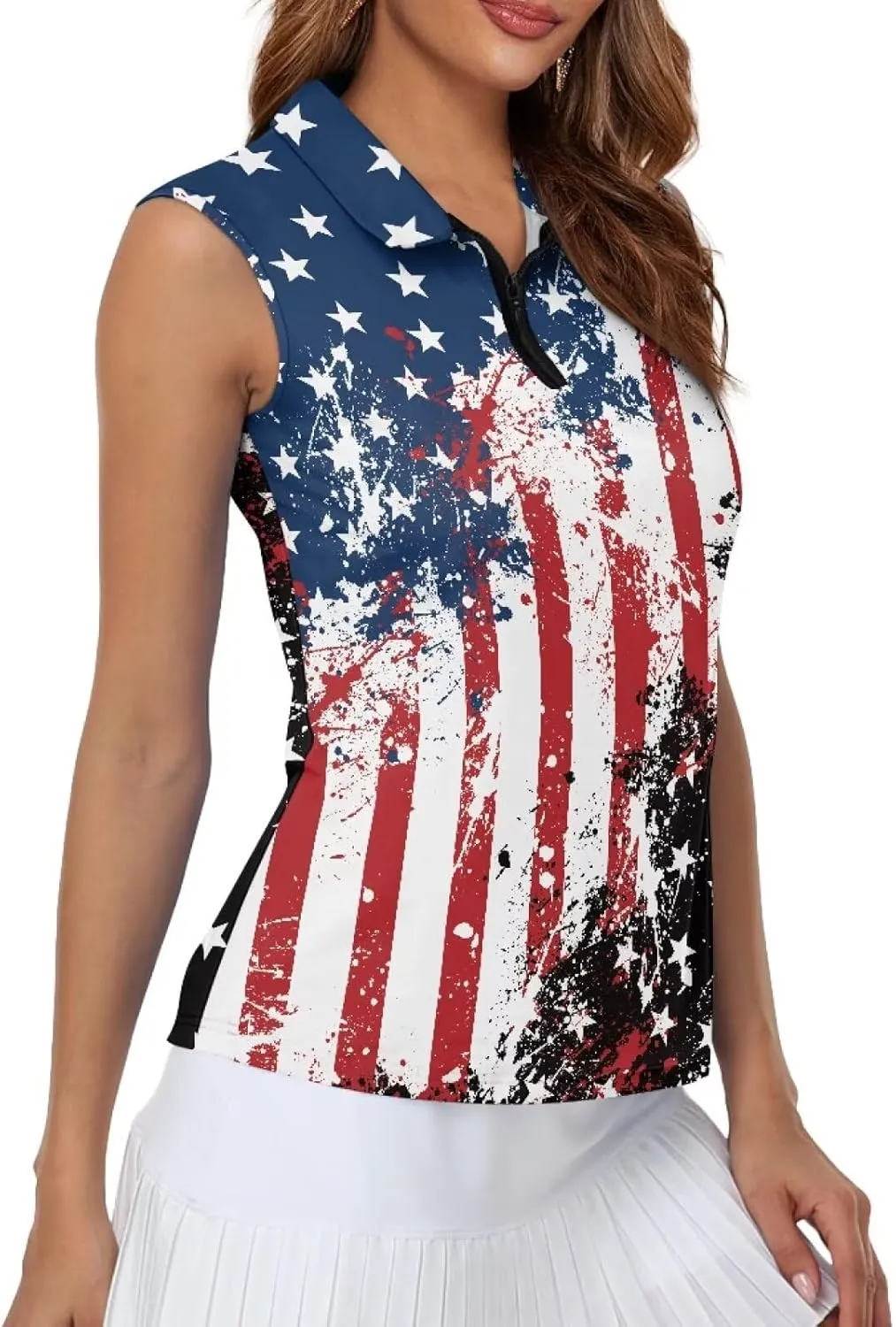 Women's Golf Shirt Short Sleeve Tennis Shirt Quarter Zip Golf Pullover Golf Polo Shirts Argyle Summer Dry Fit Tops UPF50 