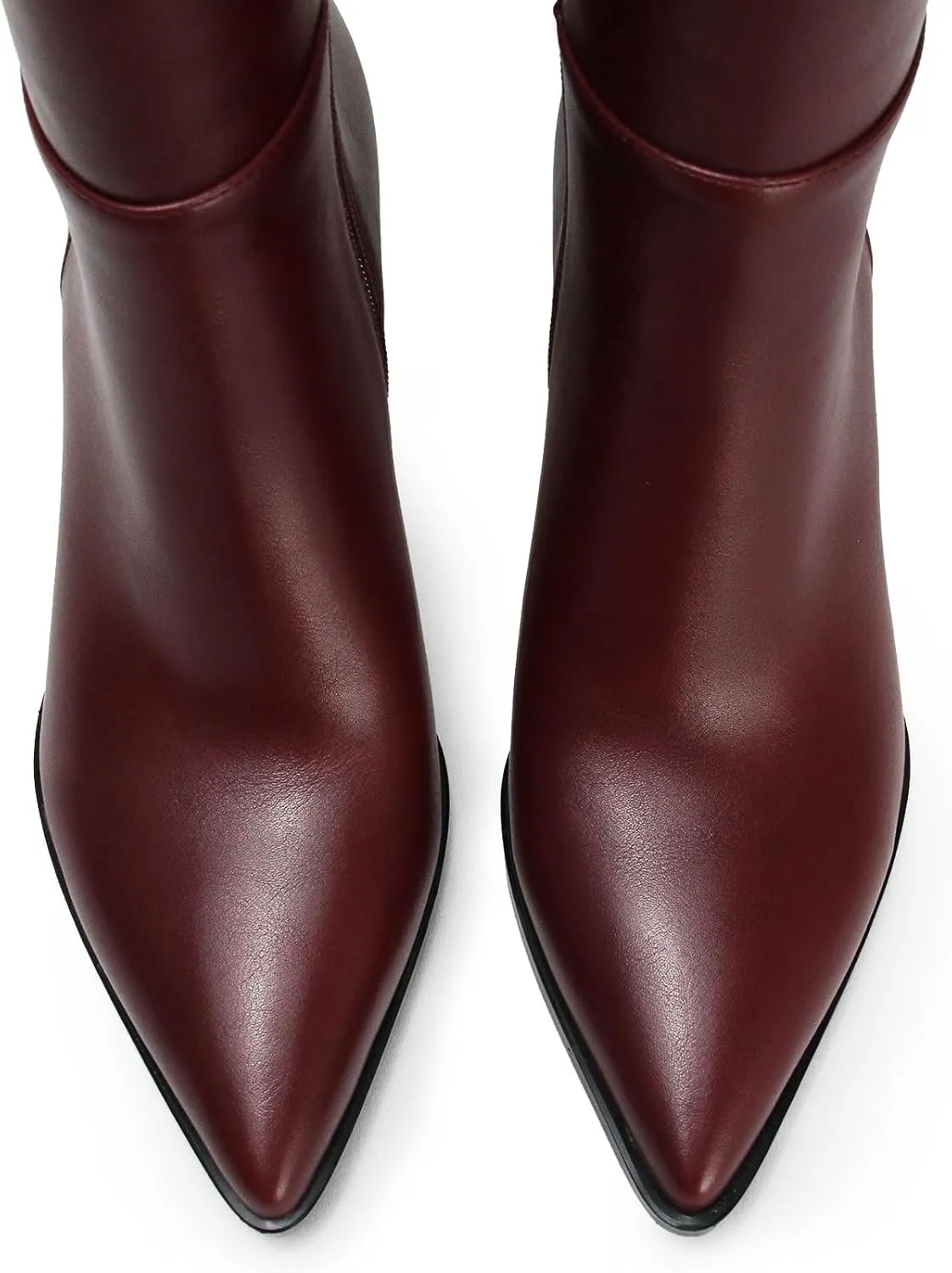 Womens Knee High Boots Kitten Heel Pointed Toe Faux Leather Long Boots Stiletto Side Zipper Comfortable Tall Boot