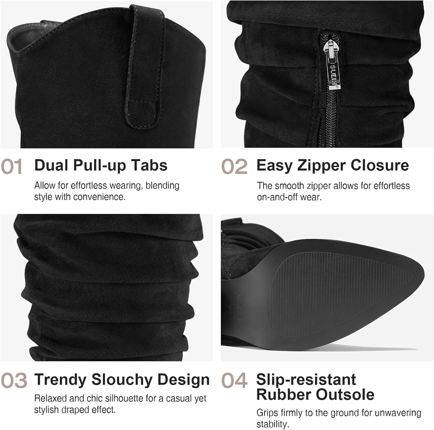 Women's Knee High Slouchy Boots Flat Tall Boots for Women Pull On Fall Boots with Side Zipper