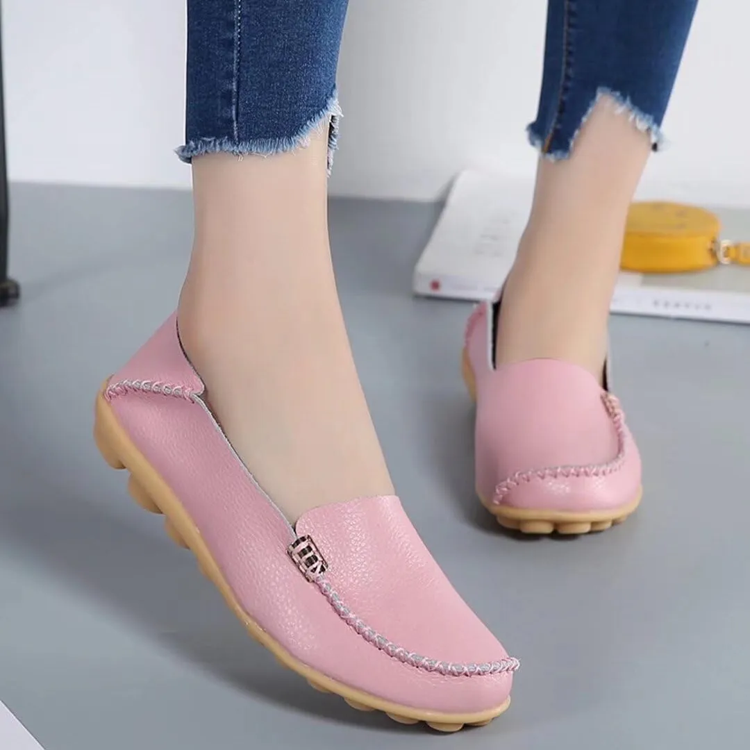 Women's Leather Casual Slipper Loafers Moccasins Driving Shoes Flat Slip On