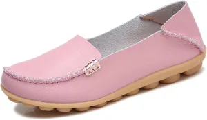 Women's Leather Casual Slipper Loafers Moccasins Driving Shoes Flat Slip On