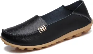 Women's Leather Casual Slipper Loafers Moccasins Driving Shoes Flat Slip On