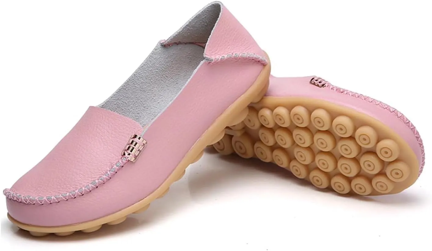 Women's Leather Casual Slipper Loafers Moccasins Driving Shoes Flat Slip On