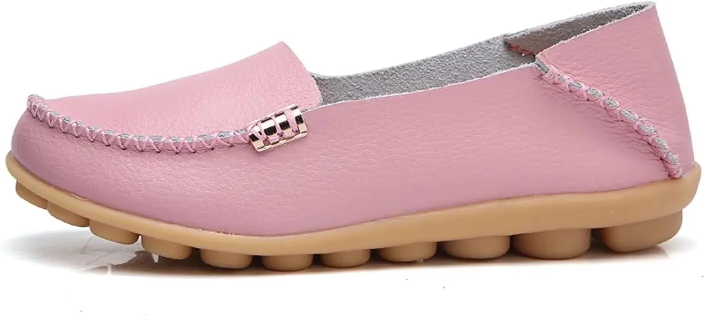 Women's Leather Casual Slipper Loafers Moccasins Driving Shoes Flat Slip On